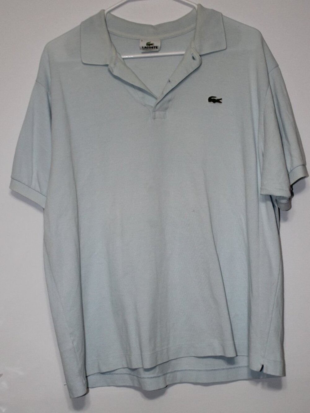 Vintage Lacoste Size 7 Light Blue Pique Polo Oversized Crocodile Logo Peru